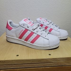 Adidas Superstar J White Real Pink Sneakers